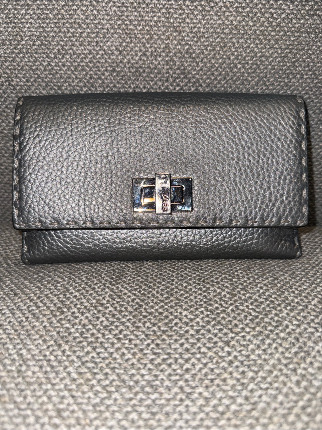 Fendi Metallic Silver Selleria Wallet With Silver TurnLock